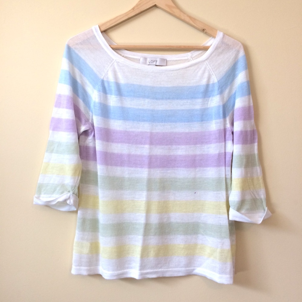 LOFT Sheer Knit Pastel Striped Top